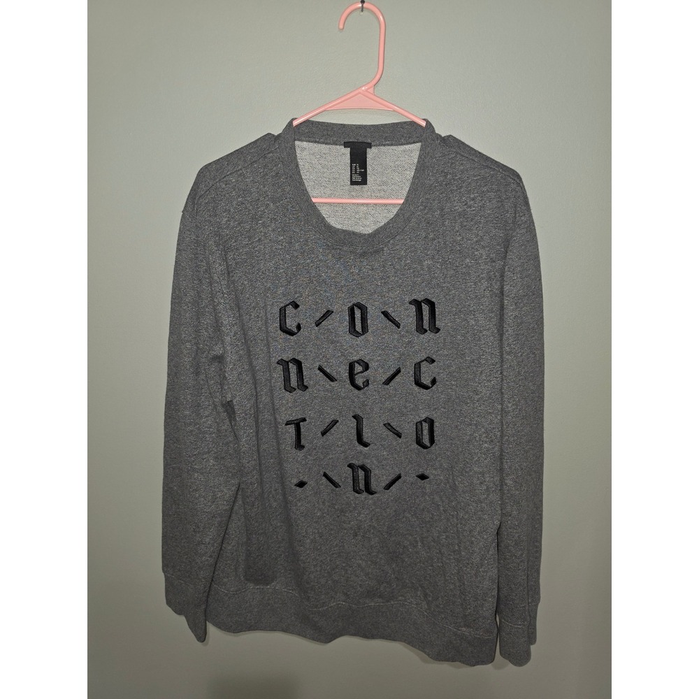 H&M Divided Mens XL Gray Connection Graphic Gothic Font Crewneck Sweatshirt